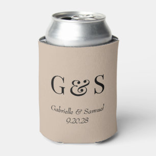 Tan Modern Monogram Bride & Groom Names Can Cooler