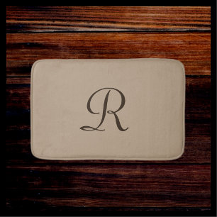 Tan Monogrammed Plush Bath Mat