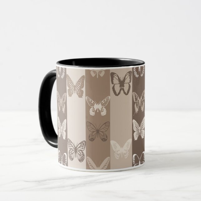 Tan Neutral Earth Butterfly Stripes Design  Mug (Front Left)