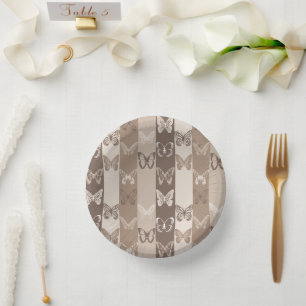 Tan Neutral Earth Butterfly Stripes Design  Paper Plate