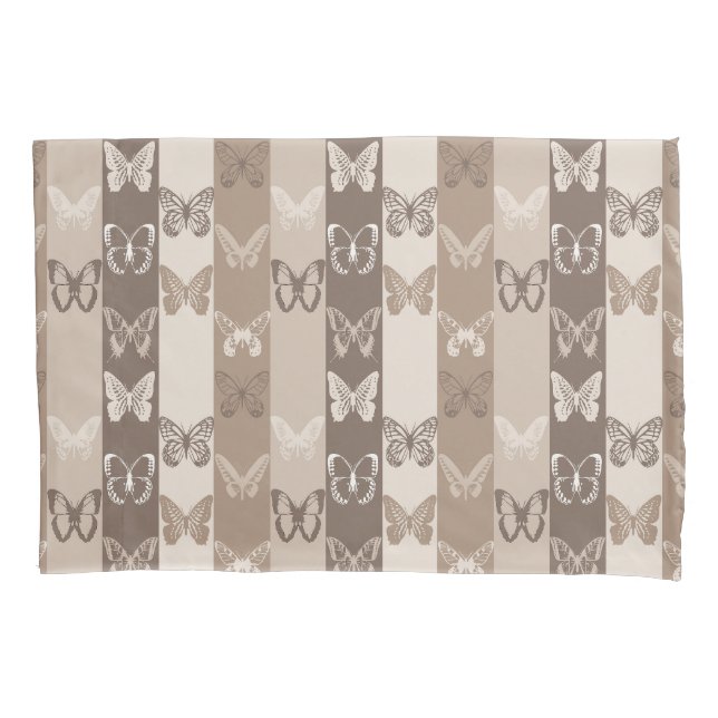 Tan Neutral Earth Butterfly Stripes Design  Pillowcase (Front)