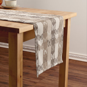 Tan Neutral Earth Butterfly Stripes Design Short Table Runner