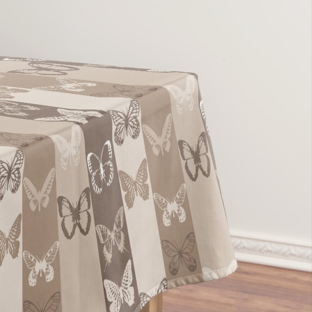 Tan Neutral Earth Butterfly Stripes Design  Tablecloth (In Situ)