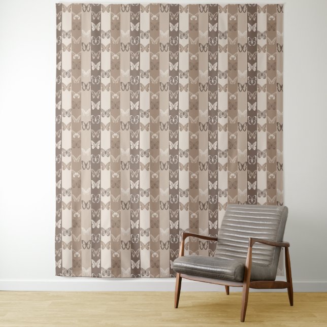 Tan Neutral Earth Butterfly Stripes Design  Tapestry (In Situ)