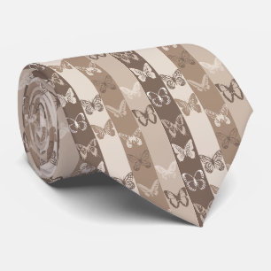 Tan Neutral Earth Butterfly Stripes Design Tie