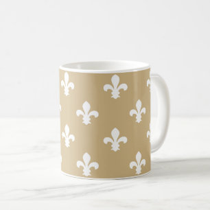Tan Neutral Fleur de Lys Coffee Mug