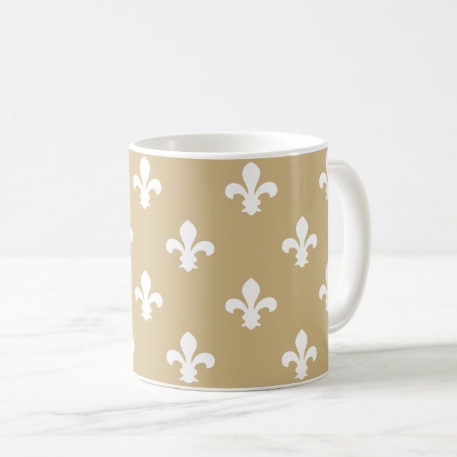 Tan Neutral Fleur de Lys Coffee Mug (Front Right)