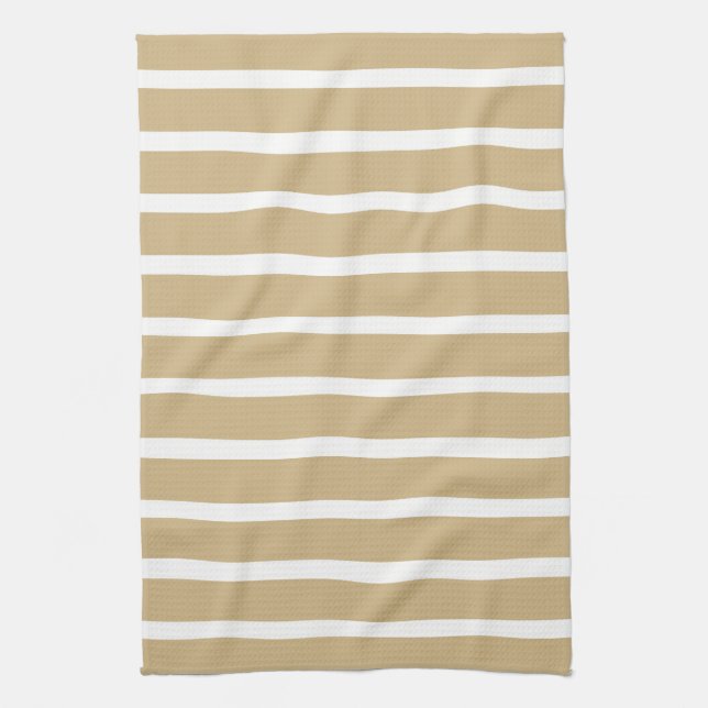 Tan Neutral Stripes Tea Towel (Vertical)