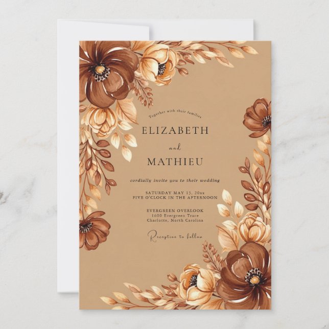 Tan Opulent Autumnal Wedding Invitation (Front)