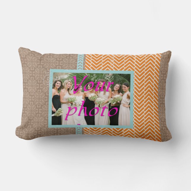 Tan, Orange and Blue Lumbar Throw Pillow (Front)