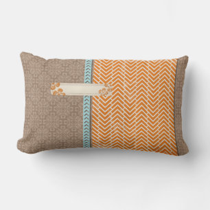 Tan, Orange and Blue Lumbar Throw Pillow