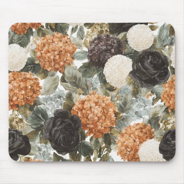 Tan Orange Black Cream Flowers Mouse Pad (Front)