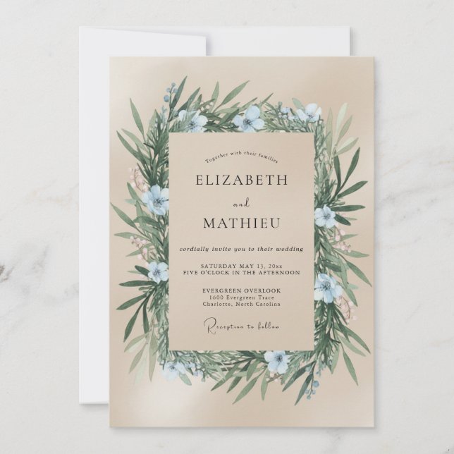 Tan Organic Mediterranean Wedding Invitation (Front)