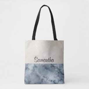Tan Pearl and Grey Black and White Marble Patterns Tote Bag