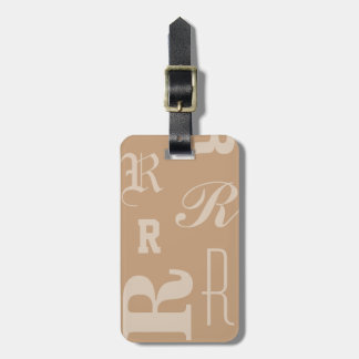 Tan Personalised Monogram, Typography Initials Luggage Tag