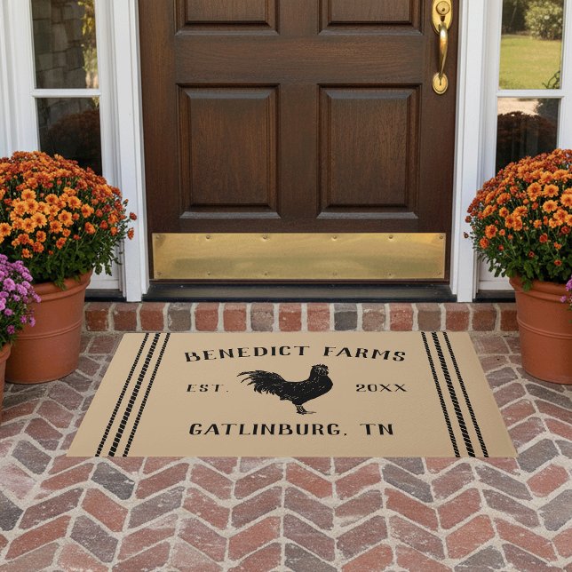 Tan | Personalised Rustic Farmhouse Rooster Doormat (Creator Uploaded)