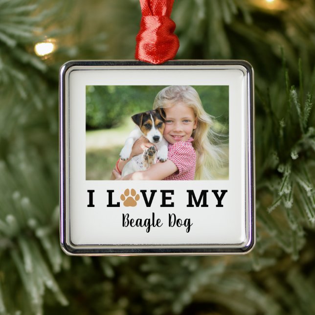 Tan Pet Paw Print Custom Dog Breed Photo Metal Tree Decoration (Tree)