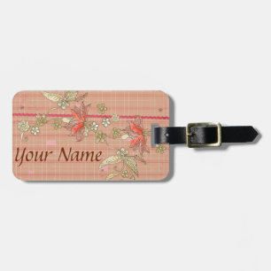 Tan & Pink Floral Luggage Tag