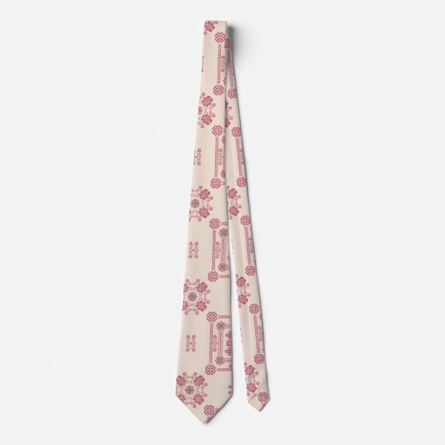 Tan & Pink Floral Tatreez Henna Thobe Dress Tie (Front)