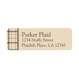 Tan Plaid Masculine Male Return Address Labels
