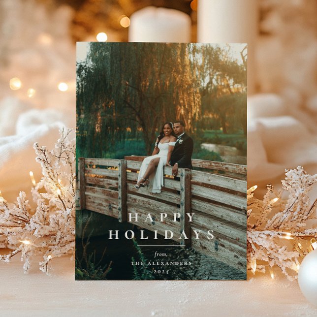 Tan Plaid Pattern Photo Holiday Card (Creator Uploaded)