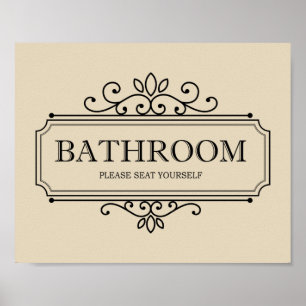 Tan Please Seat Yourself Funny Vintage Bathroom Poster