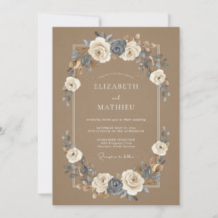 Tan Polished Botanical Wedding Invitation