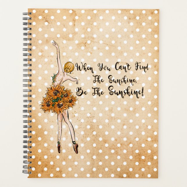 Tan Polka Dot, Sunflower Ballet Dancer Inspiration Planner (Front)