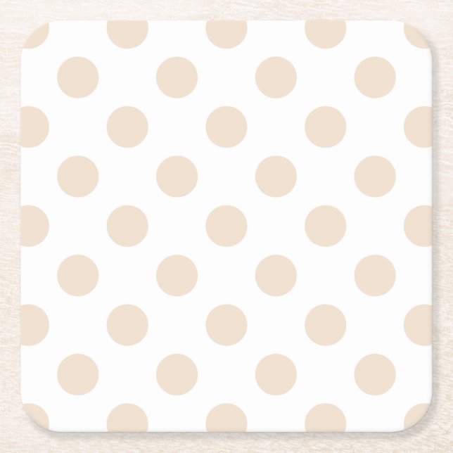 Tan polka dots square paper coaster (Front)