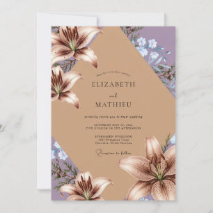 Tan Purple Lily Wedding Invitation