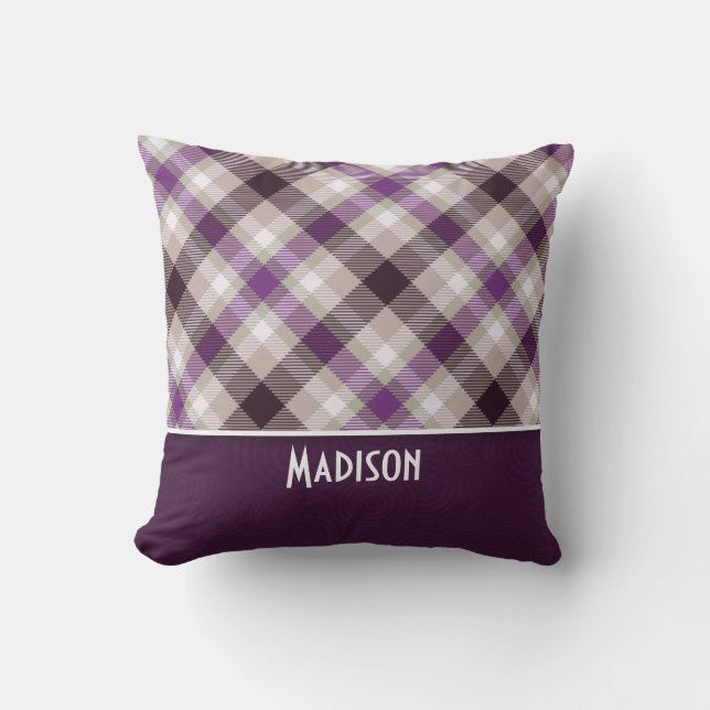 Tan & Purple Plaid Cushion (Front)