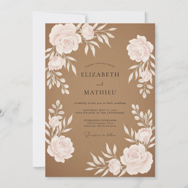 Tan Ranunculus Grey Eucalyptus Wedding Invitation (Front)