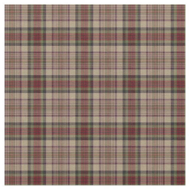 Tan, Red and Green Plaid Fabric (Close Up)