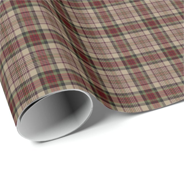 Tan, Red, and Green Plaid Pattern Wrapping Paper (Roll Corner)