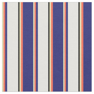 Tan, Red, Midnight Blue, White & Black Pattern Fabric