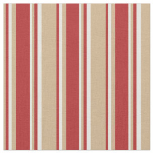 Tan, Red & White Stripes Pattern Fabric