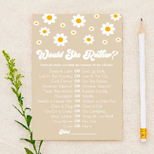 Tan Retro Daisy Would She Rather Baby Shower Game Stationery
