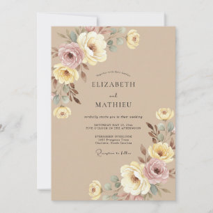Tan Romantic Watercolor Floral Wedding Invitation