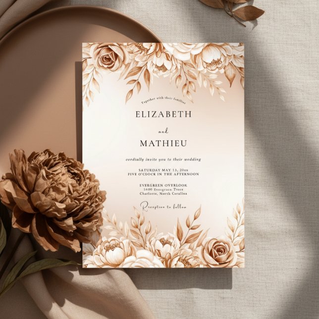 Tan Rose Botanical Romance Wedding Invitation (Creator Uploaded)