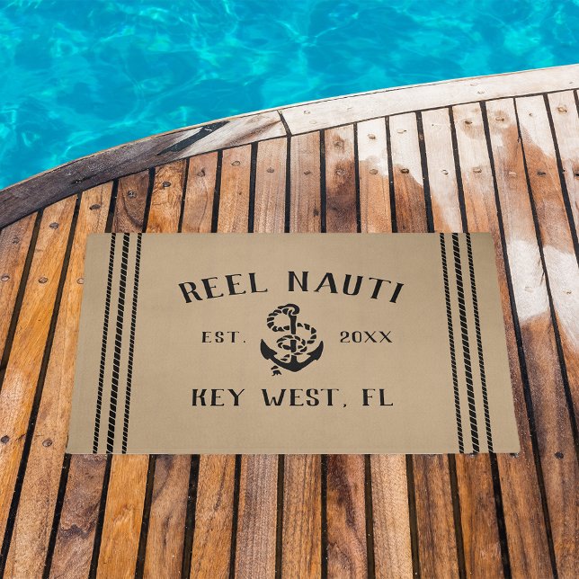 Tan | Rustic Anchor Personalized Boat Name Doormat (Creator Uploaded)