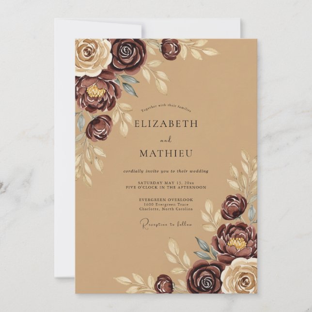 Tan Rustic Botanical Wedding Invitation (Front)