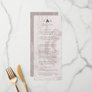 Tan Rustic Woodgrain Simple Autumn Fall Wedding Menu