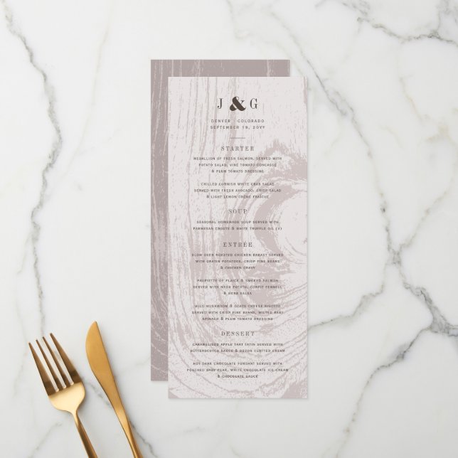 Tan Rustic Woodgrain Simple Autumn Fall Wedding Menu (Front/Back In Situ)
