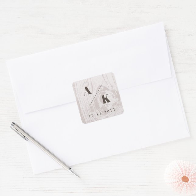 Tan Rustic Woodgrain Texture Autumn Fall Wedding Square Sticker (Envelope)