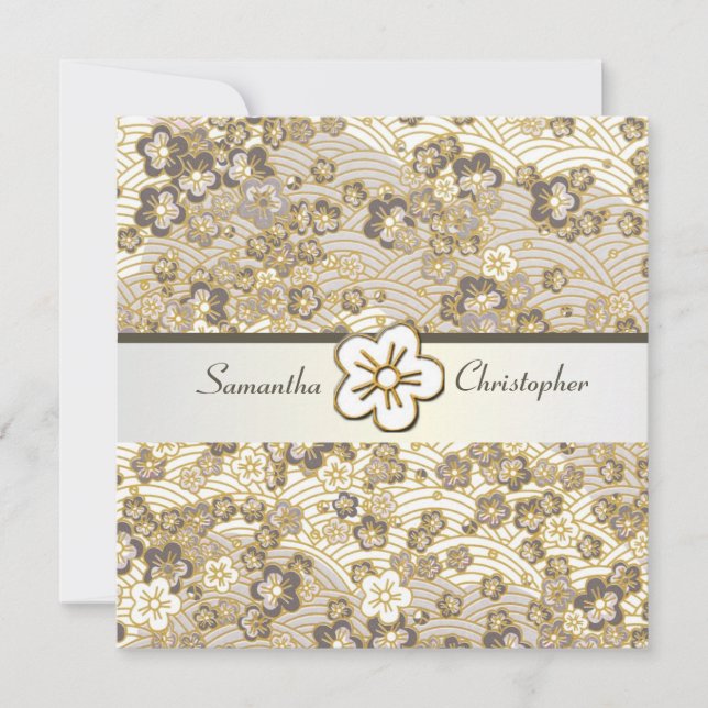 Tan Sakura Chirimen wedding invitations (Front)