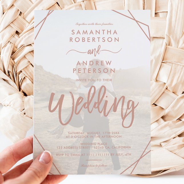 Tan sand frame simple photo script wedding invitation (Creator Uploaded)