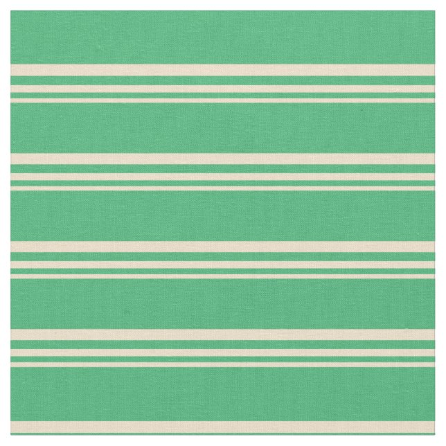 Tan & Sea Green Stripes/Lines Pattern Fabric (Close Up)