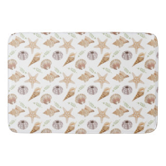 TAN SEASHELLS AND GREEN SEA PLANTS BATH MAT