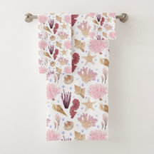 TAN SEASHELLS & PINK SEA PLANTS 