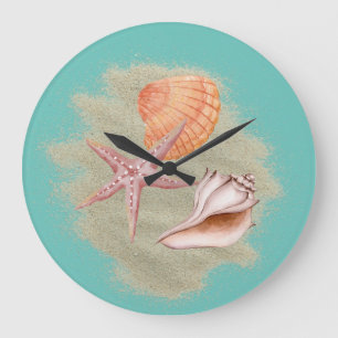 Tan Seashells Sand on Beach Wall Clock